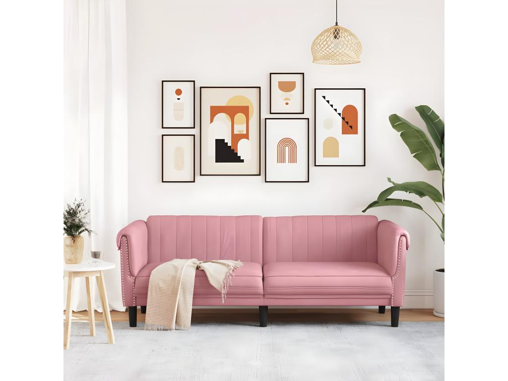 Canapé à 3 places velours rose