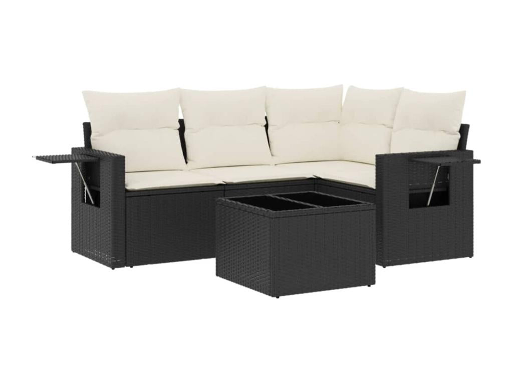 Salon de jardin 5 pcs avec coussins noir résine tressée