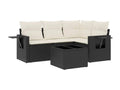 Salon de jardin 5 pcs avec coussins noir résine tressée