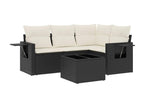 Salon de jardin 5 pcs avec coussins noir résine tressée