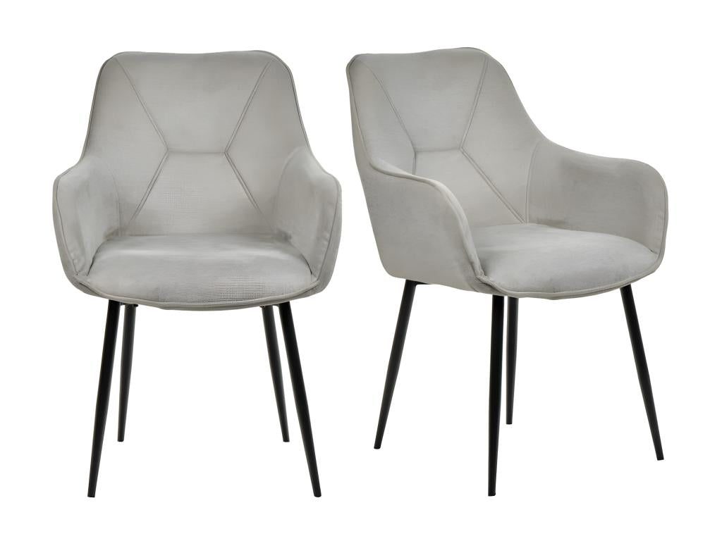 Lot de 2 chaises avec accoudoirs tissu gris clair pieds métal - Homelumiere