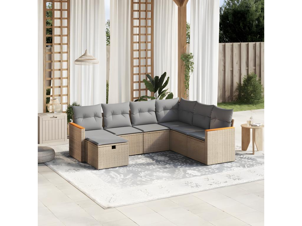 Salon de jardin avec coussins 7pcs méHomelumiere beige résine tressée