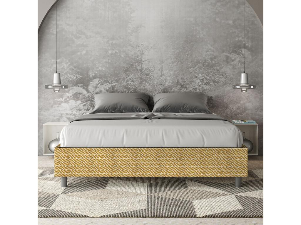 Lit avec sommier rembourré 160x200 tissu Homelumiere 3 jaune Homelumiere