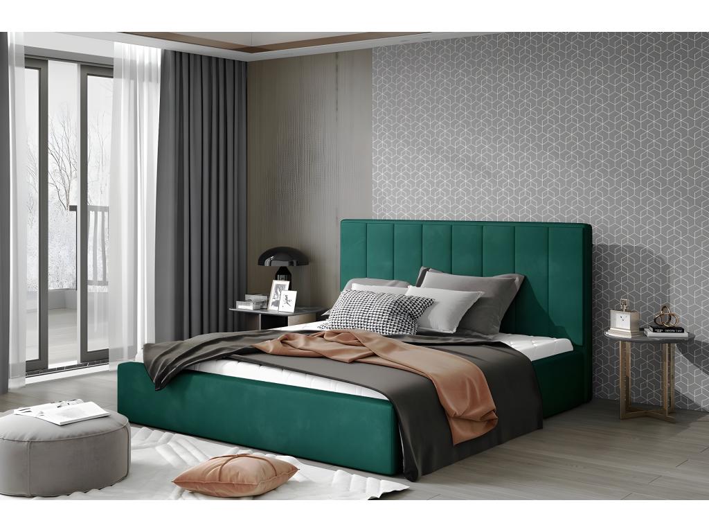 Lit double en tissu velours de qualité luxe Homelumiere vert 160x200