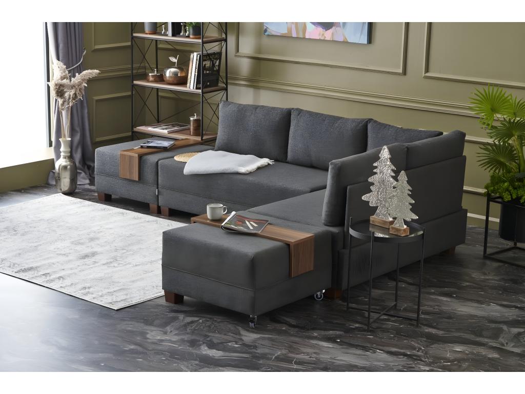 Canapé d'angle à droite modulable Homelumiere Tissu Anthracite