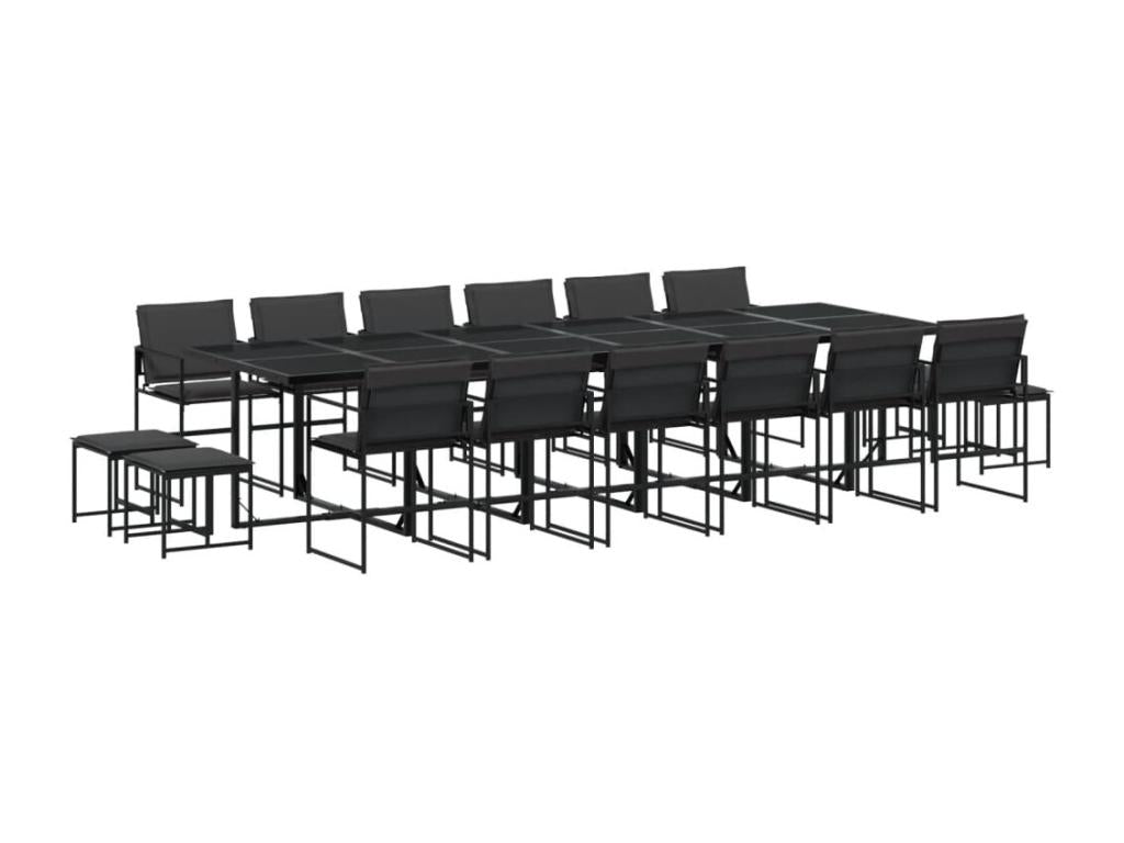 Ensemble à manger de jardin avec coussins 17 pièces noir textile