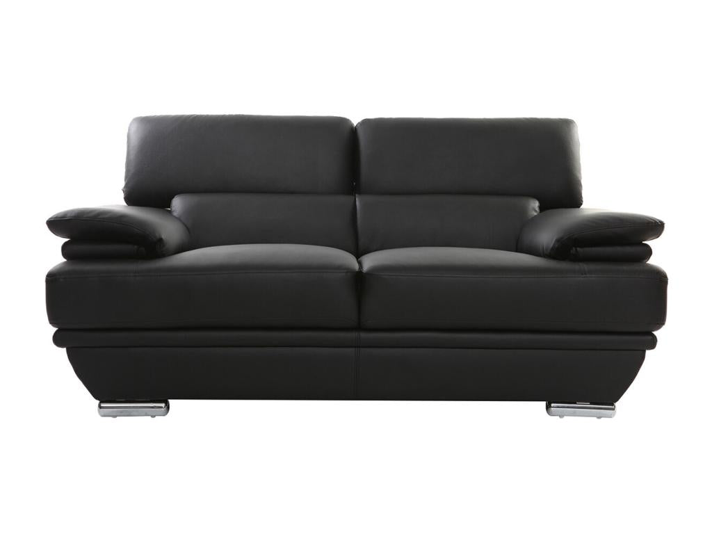Canapé cuir noir et acier chromé avec têtières ajustables 2 places Homelumiere