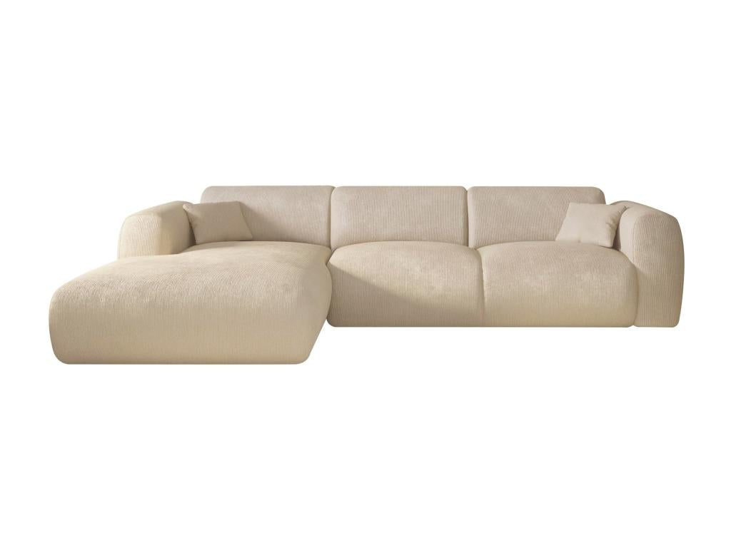 Grand canapé d'angle gauche en tissu texturé beige Homelumiere