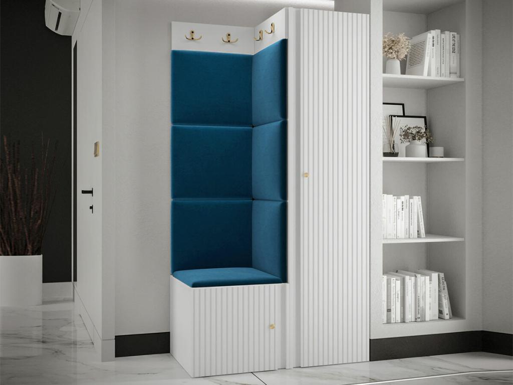 Meuble d'entrée Delimoa 390 186x82x46cm Blanc - Bleu MDF - Stratifié - Tapisserie 68236EBCW