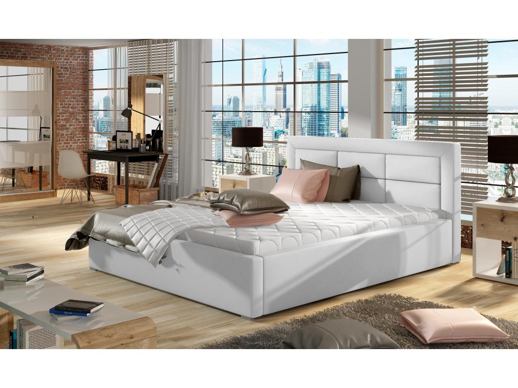 Lit moderne simili cuir capitonné Homelumiere-Couleur Blanc-200x200-Version avec sommier