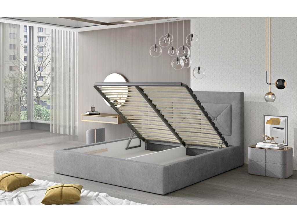 Lit double rembourré en tissu Homelumiere-Couleur Marron-180x200-Version coffre de rangement