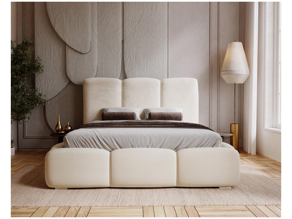 Homelumiere Lit adulte 160x200 cm Merkad - Lit Double 160x200 avec Rangement - Lit Adulte avec Tete de Lit - Beige Homelumiere Velvet 2201