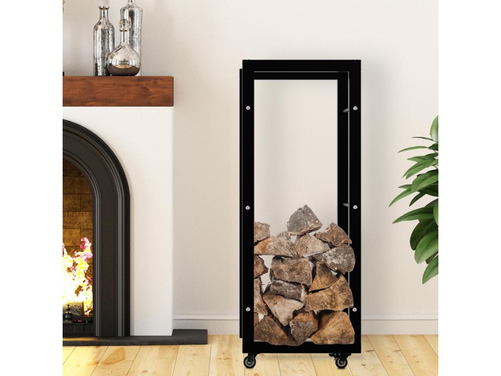 Etagère bois de cheminée - Métal - 25x40x100 cm - Noir - Homelumiere