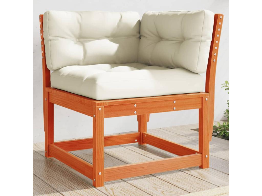 Canapé d'angle de jardin coussins marron bois pin massif