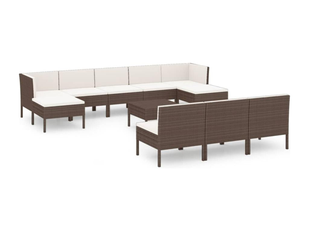 Salon de jardin 11 pièces avec coussins Résine tressée Marron