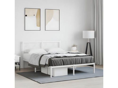Cadre de lit métal sans matelas et tête de lit blanc 135x190 cm