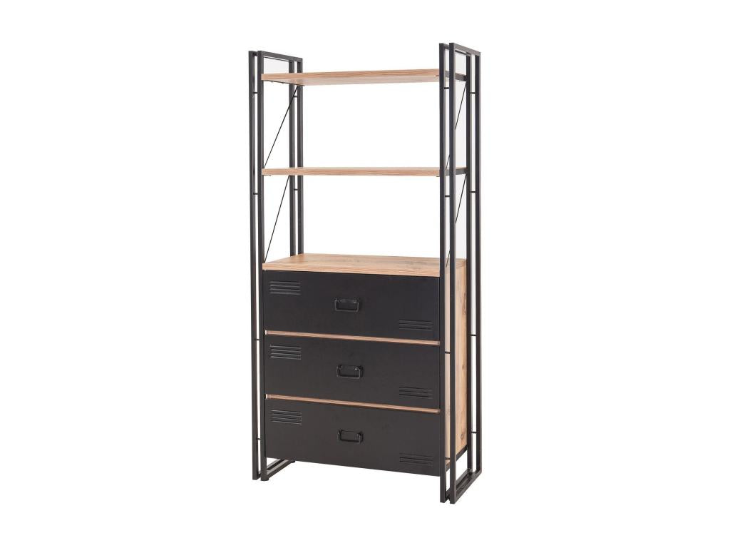 Bibliothèque Homelumiere H180cm Métal Noir et Bois Pin foncé