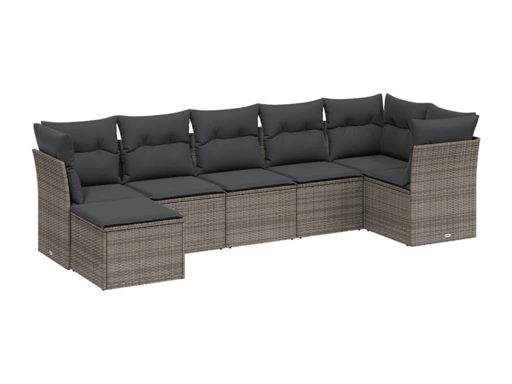 Salon de jardin avec coussins 7 pcs gris résine tressée