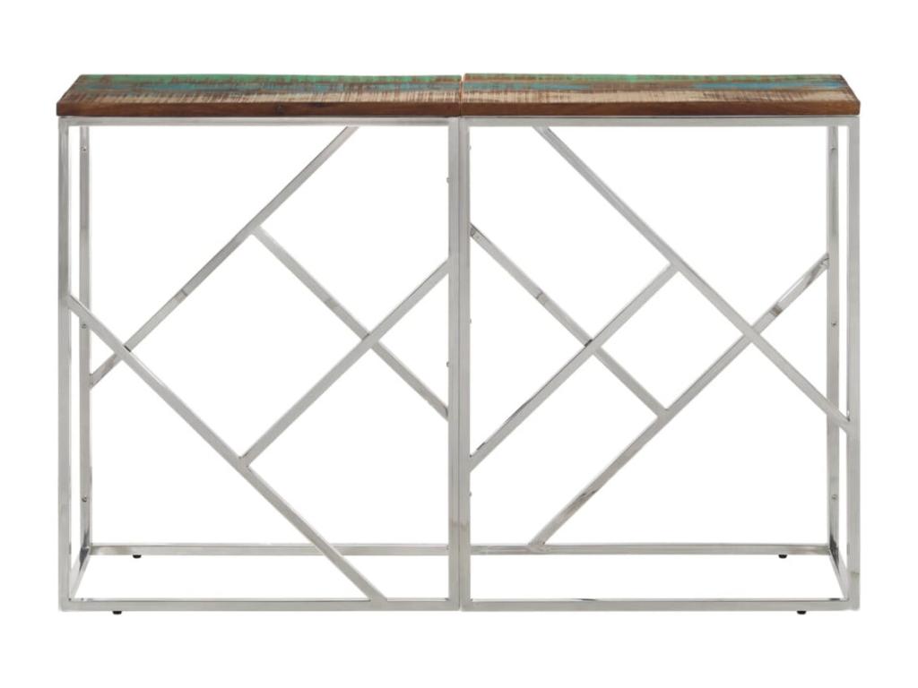 Table console argenté acier inoxydable-bois massif récupération