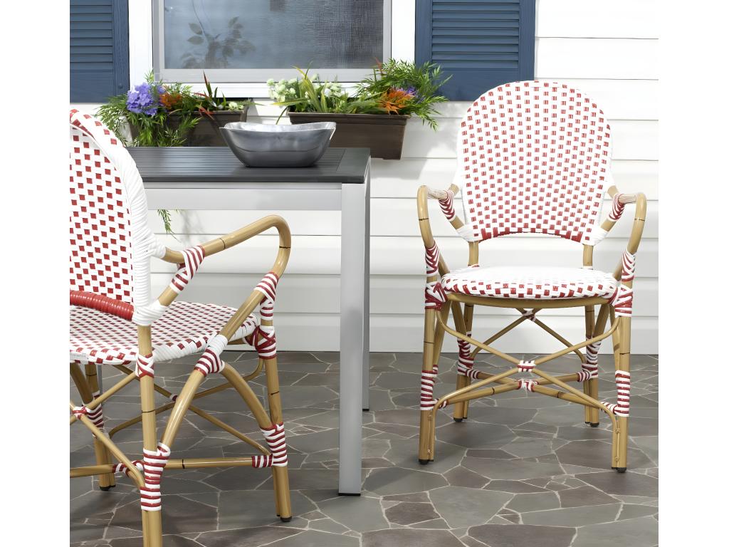 Chaise de salle à manger d'extérieur Rouge blanc / marron clair 55x53x88 cm - Homelumiere