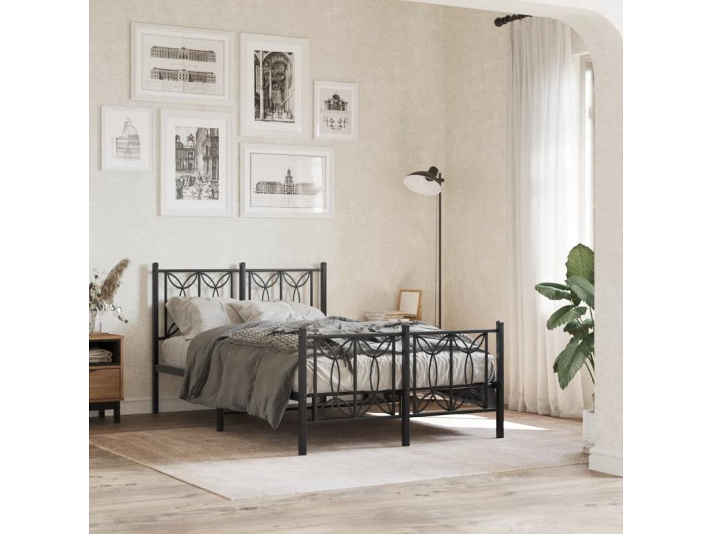 Cadre de lit métal sans matelas avec pied de lit noir 120x190cm