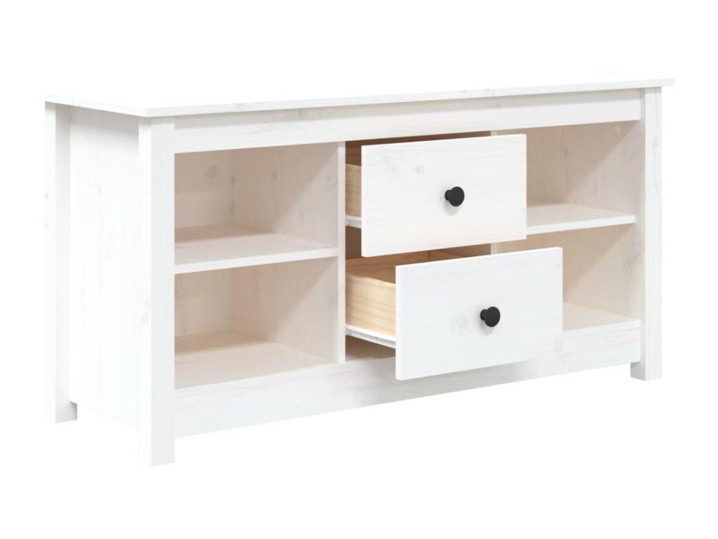 Meuble TV Blanc 103x36,5x52 cm Bois de pin massif
