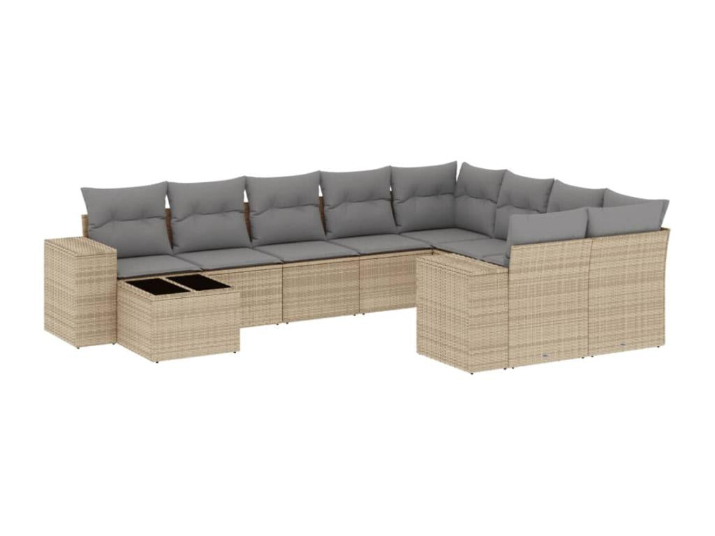 Salon de jardin avec coussins 10 pièces beige résine tressée