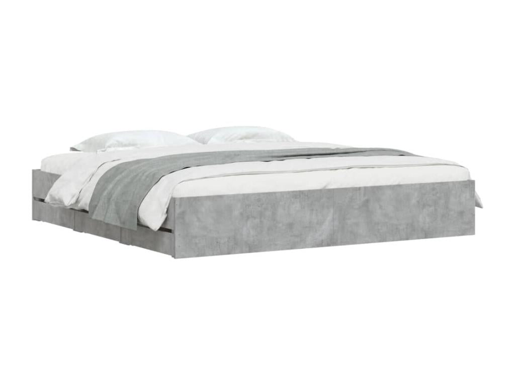 Cadre de lit à tiroirs gris béton 180x200 cm bois d'ingénierie 57881CONH