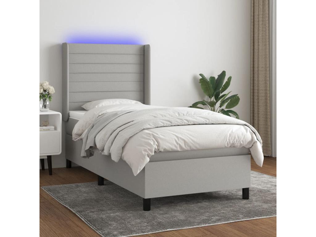 Sommier à Delimoa de lit matelas LED Gris clair 90x190cm Tissu 93732OFCE