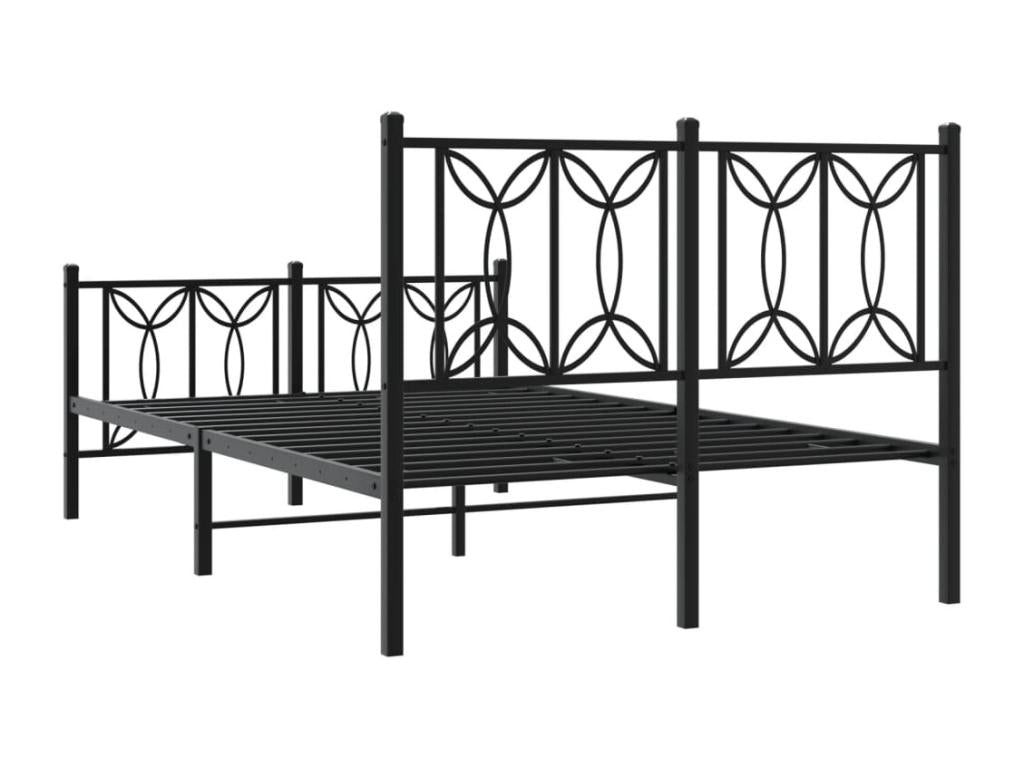 Cadre de lit métal sans matelas avec pied de lit noir 120x190cm