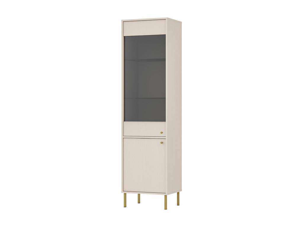 Vitrine haute 2 portes - 52 cm - Beige avec pieds dorés - Homelumiere