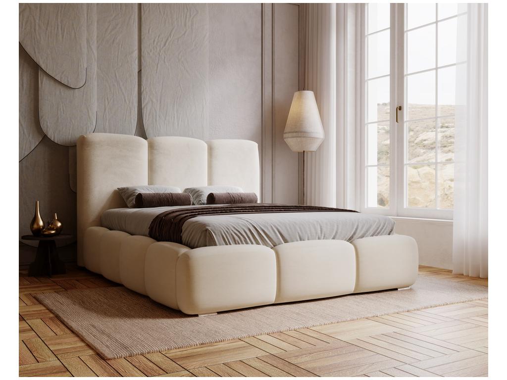 Homelumiere Lit adulte 160x200 cm Merkad - Lit Double 160x200 avec Rangement - Lit Adulte avec Tete de Lit - Beige Homelumiere Velvet 2201