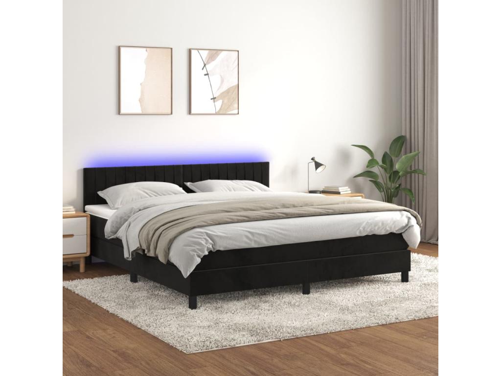 Sommier tapissier avec matelas et LED Noir 160x200 cm Velours