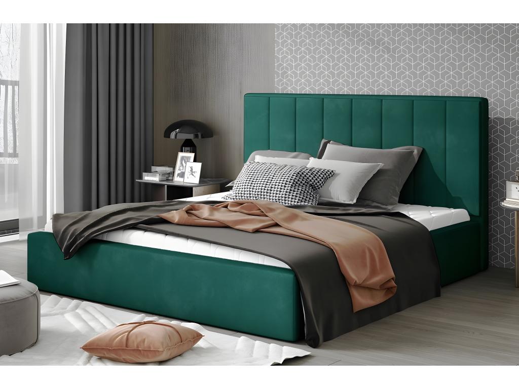 Lit double en tissu velours de qualité luxe Homelumiere vert 160x200