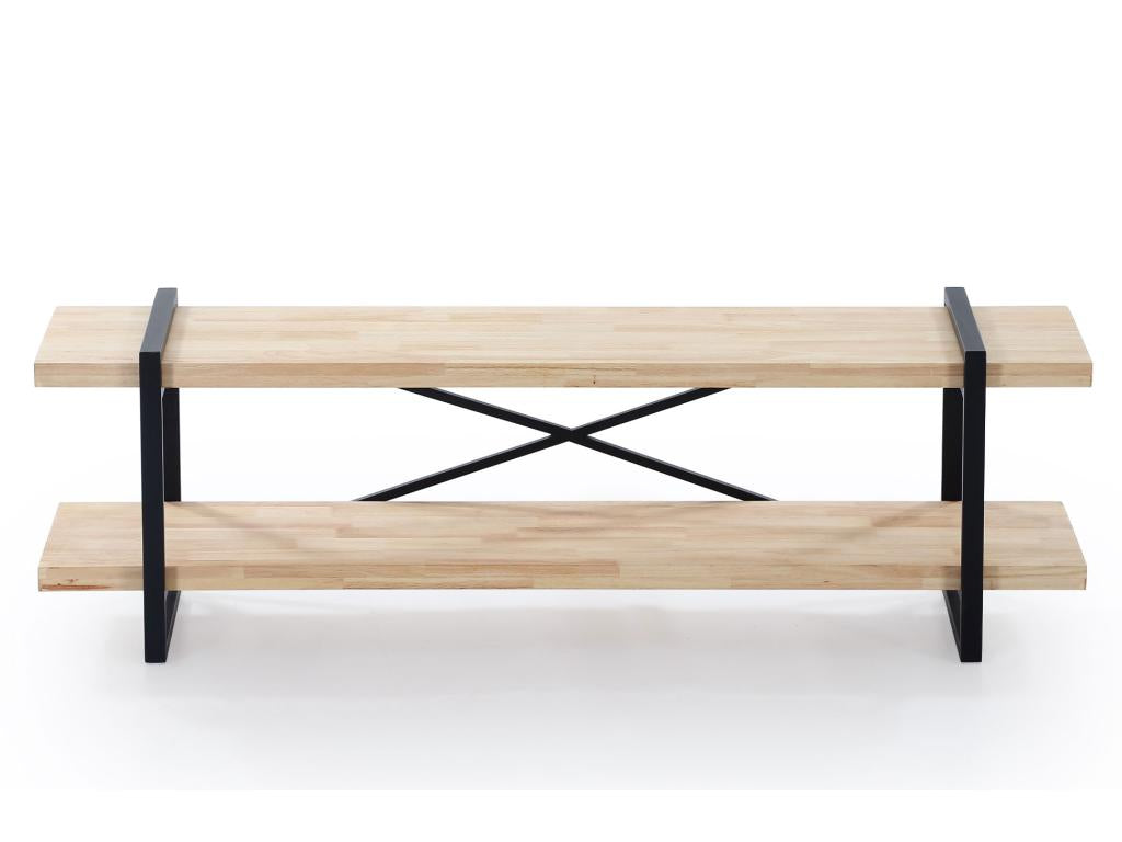 Meuble TV en bois coloris chêne nordique / noir - Longueur 150 x profondeur 36 x Hauteur 46 cm