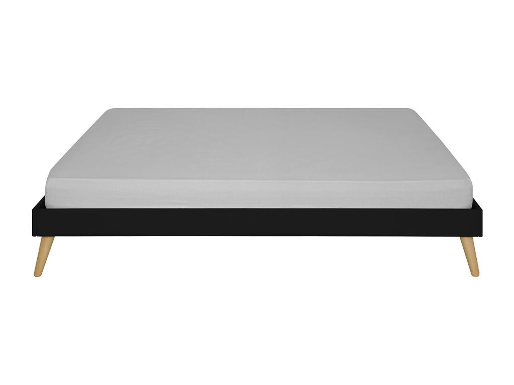 Pack lit 2 places avec pieds et matelas 140x190 cm bois massif noir Homelumiere