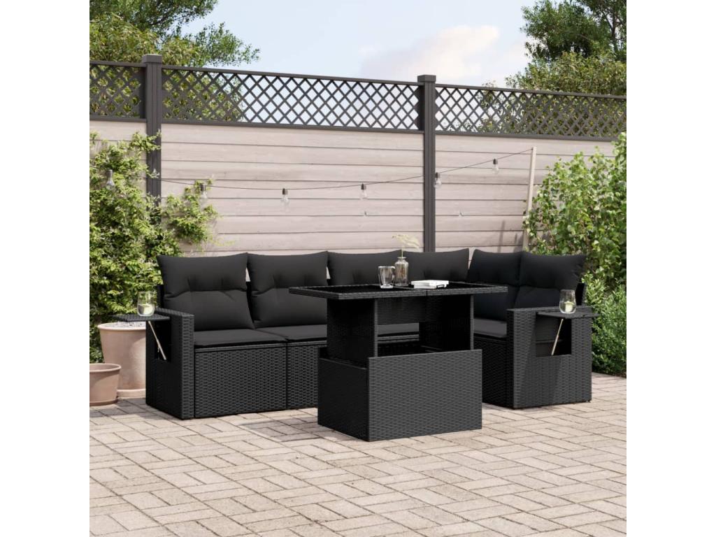 Salon de jardin 6 pièces avec coussins noir résine tressée 20482LDYO