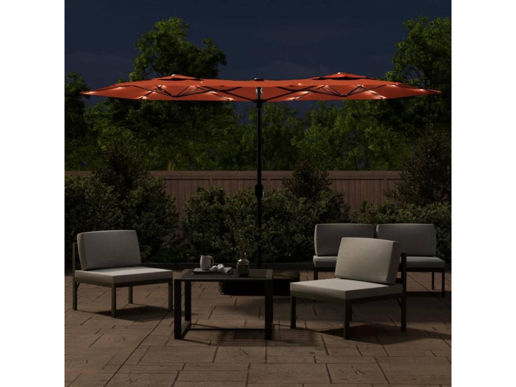 Parasol à double tête avec LED terre cuite 316x240 cm