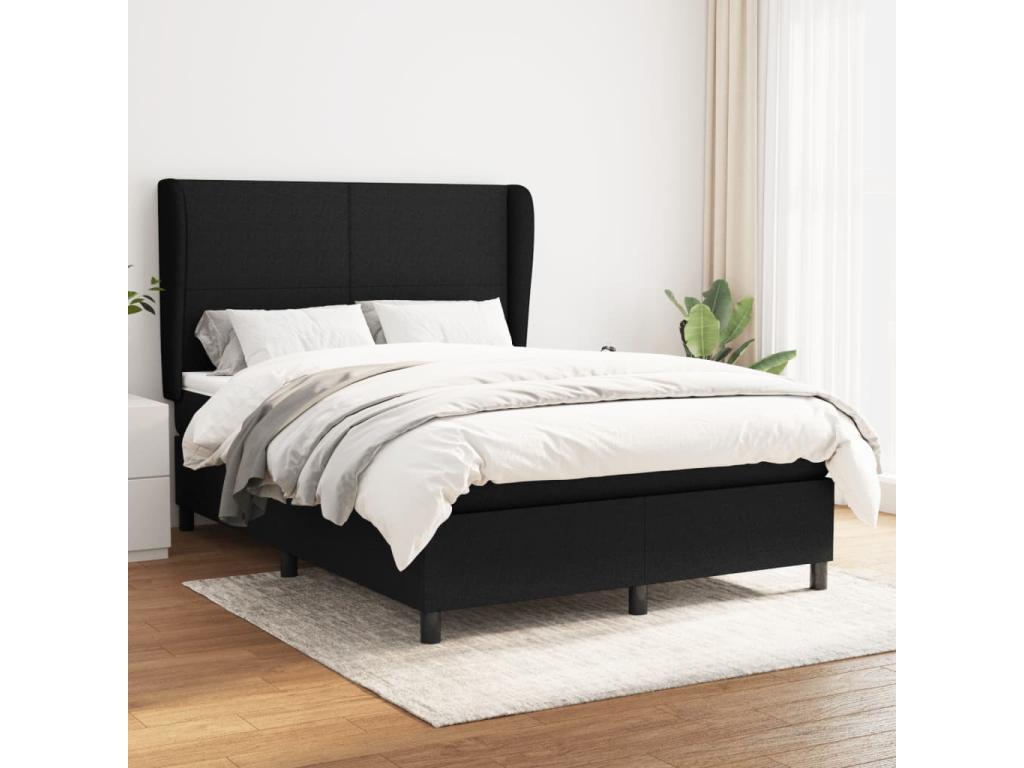 Sommier à Homelumière de lit avec matelas Noir 140x200 Tissu