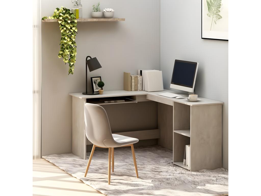 Bureau d'angle en forme de L Gris Béton Bois d'ingénierie