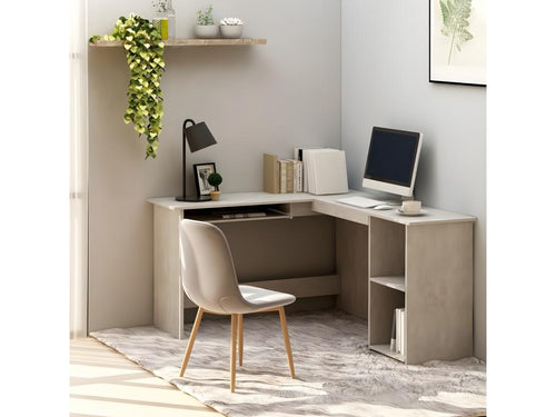 Bureau d'angle en forme de L Gris Béton Bois d'ingénierie