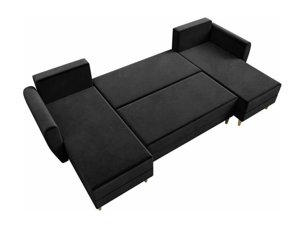 Canapé d'angle Homelumiere 140 Noir Fonction de couchage Boîte de literie 307x139x95cm