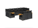 Salon de jardin 9 pcs avec coussins noir résine tressée