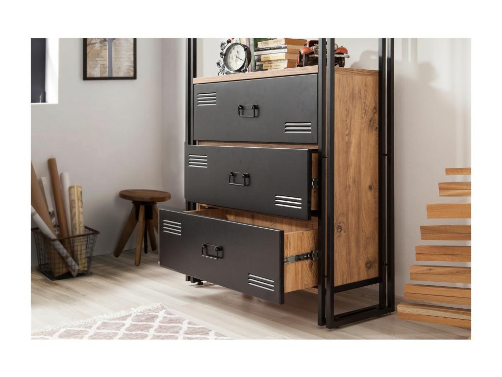 Bibliothèque Homelumiere H180cm Métal Noir et Bois Pin foncé