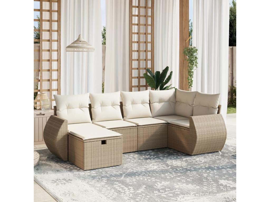 Salon de jardin avec coussins 6 pcs beige résine tressée