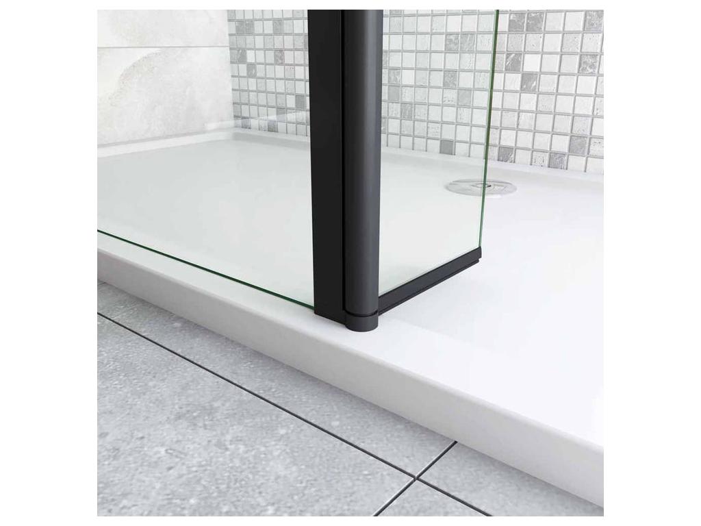 Paroi de douche à l'italienne avec retour pivotant 70 30x200cm avec barre de fixation 140cm récupérable - Noir Mat - 8mm verre anticalcaire