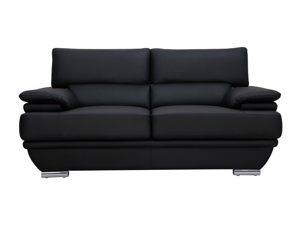 Canapé cuir noir et acier chromé avec têtières ajustables 2 places Homelumiere
