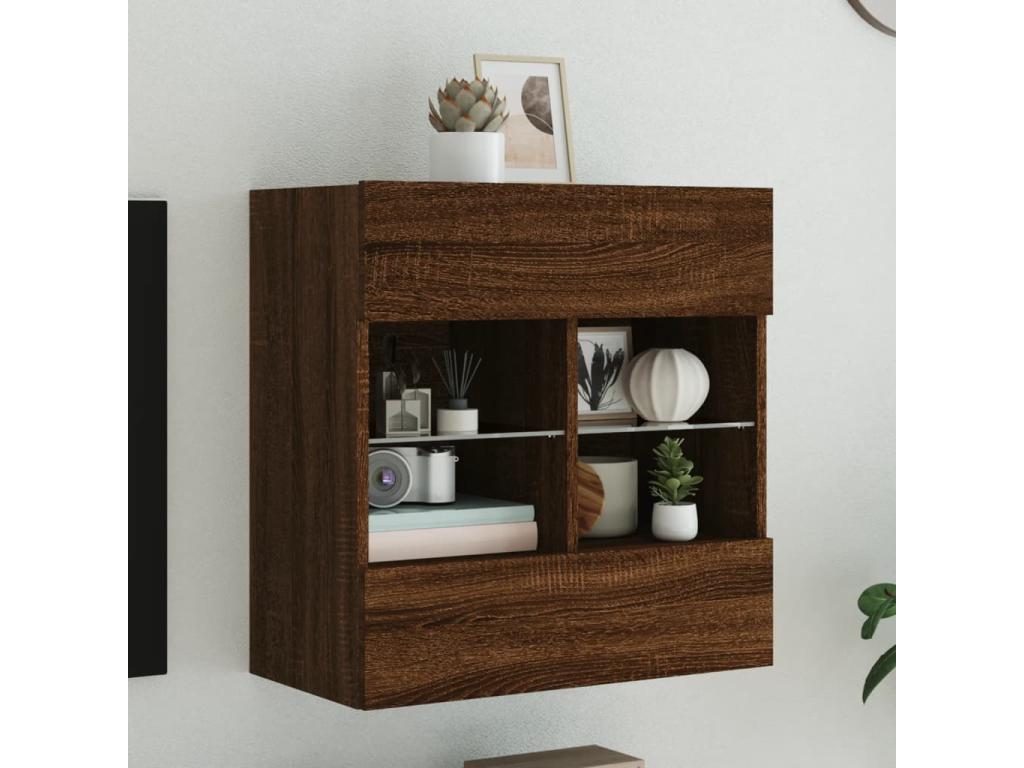 Meuble TV mural avec Homelumiereères LED chêne marron 58,5x30x60,5 cm