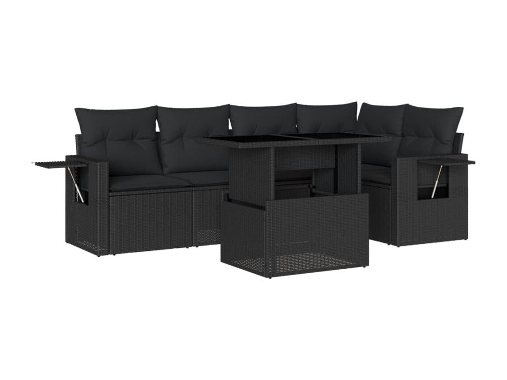 Salon de jardin 6 pièces avec coussins noir résine tressée 20482LDYO