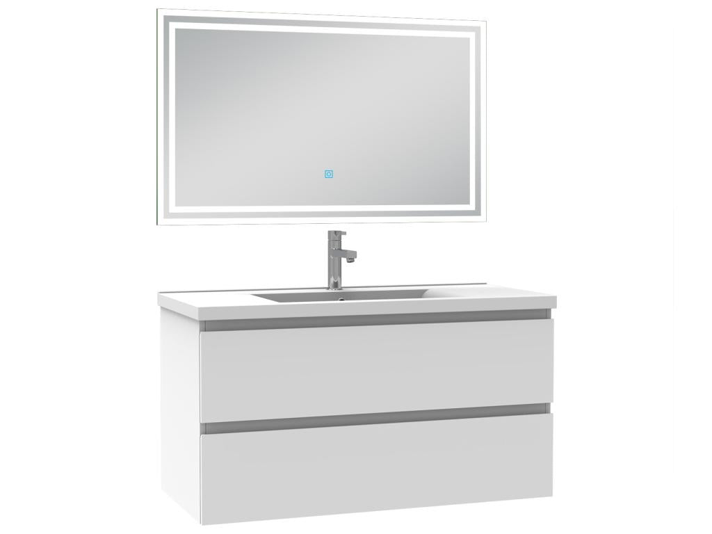 Meubles simple vasque l.100 x H.52 x P.45cm meuble acve miroir Blanc Homelumiere